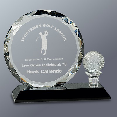 Round Facet Crystal with Golf Ball Award, Large (7"x6-1/2"H)