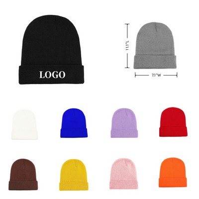Embroidered Solid Color Knitted Beanie