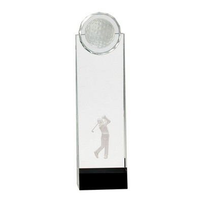 11 1/4'' Clear/Black Crystal Stand-Up Trophy w/3D Golfer